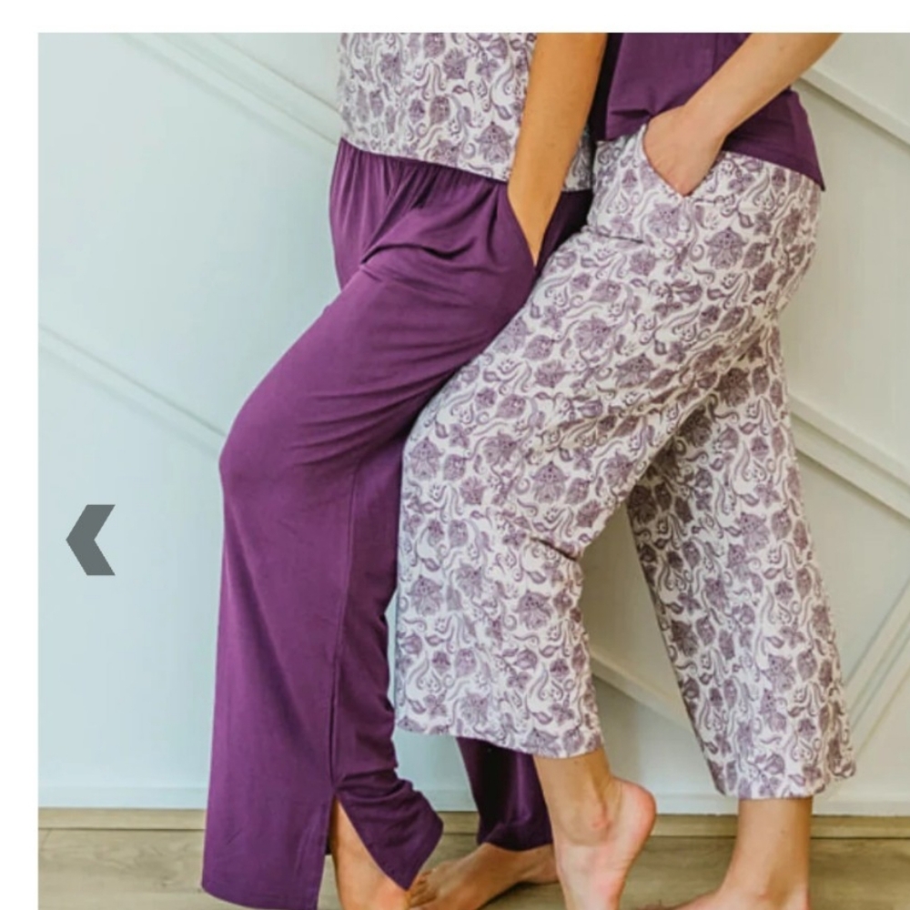 Slighty Buddah , 100% Bamboo,  Paisley Purple Top & Capri Pant Set  Sz Lg